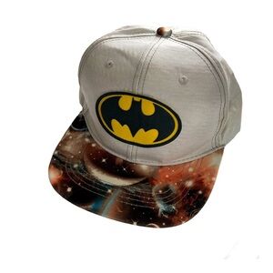 BATMAN Embroidered Patch Snapback Silver Structured Hat Galaxy Print Brim